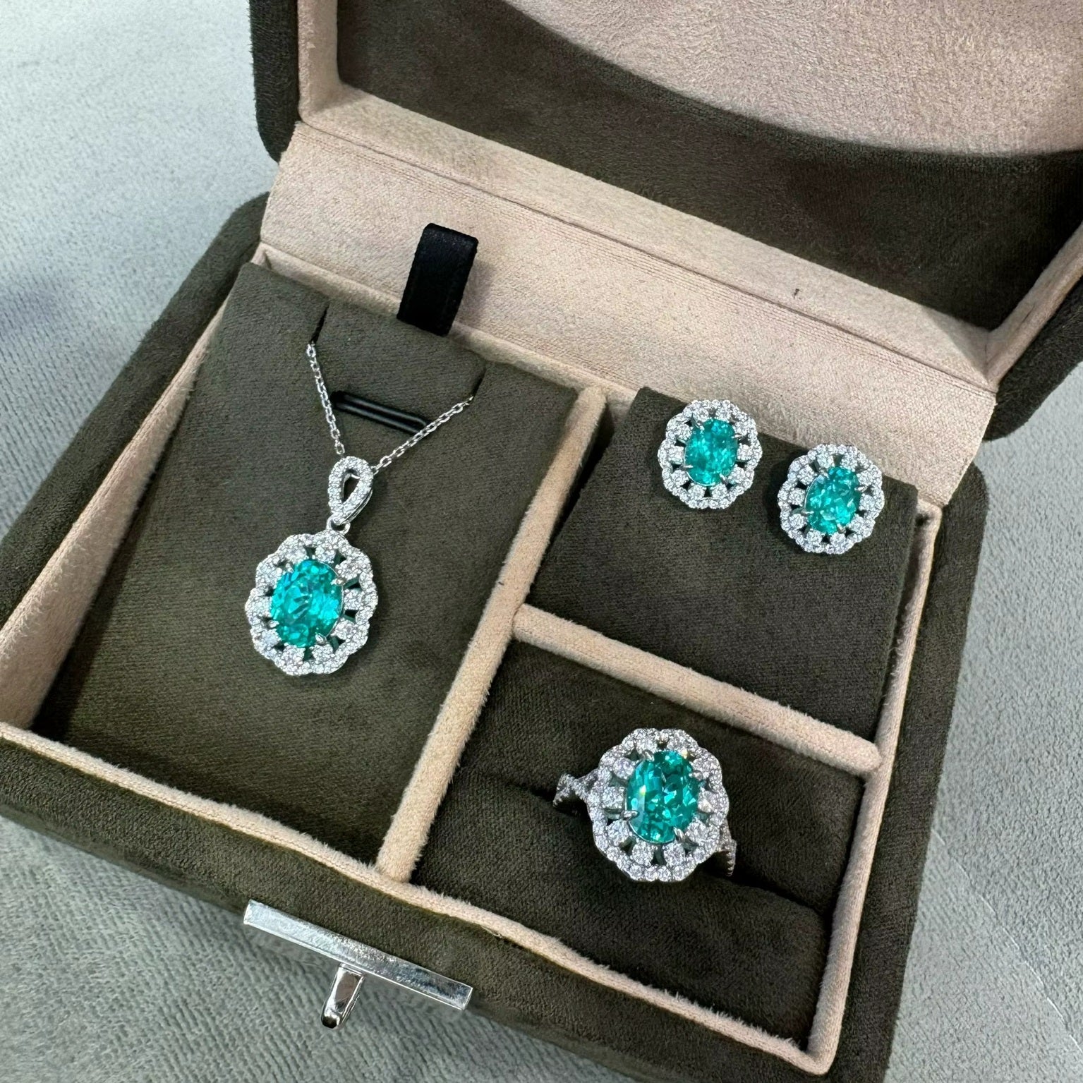 Blue Color Stone Studded Silver Plated 3 Pcs Jewelry Set With Pendant Earrings And Ring