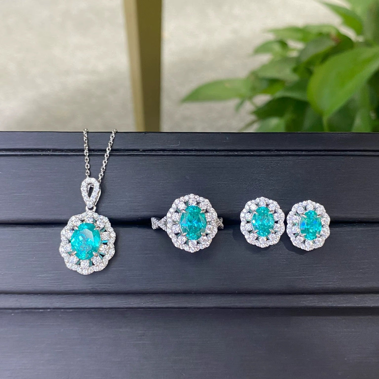 Blue Color Stone Studded Silver Plated 3 Pcs Jewelry Set With Pendant Earrings And Ring