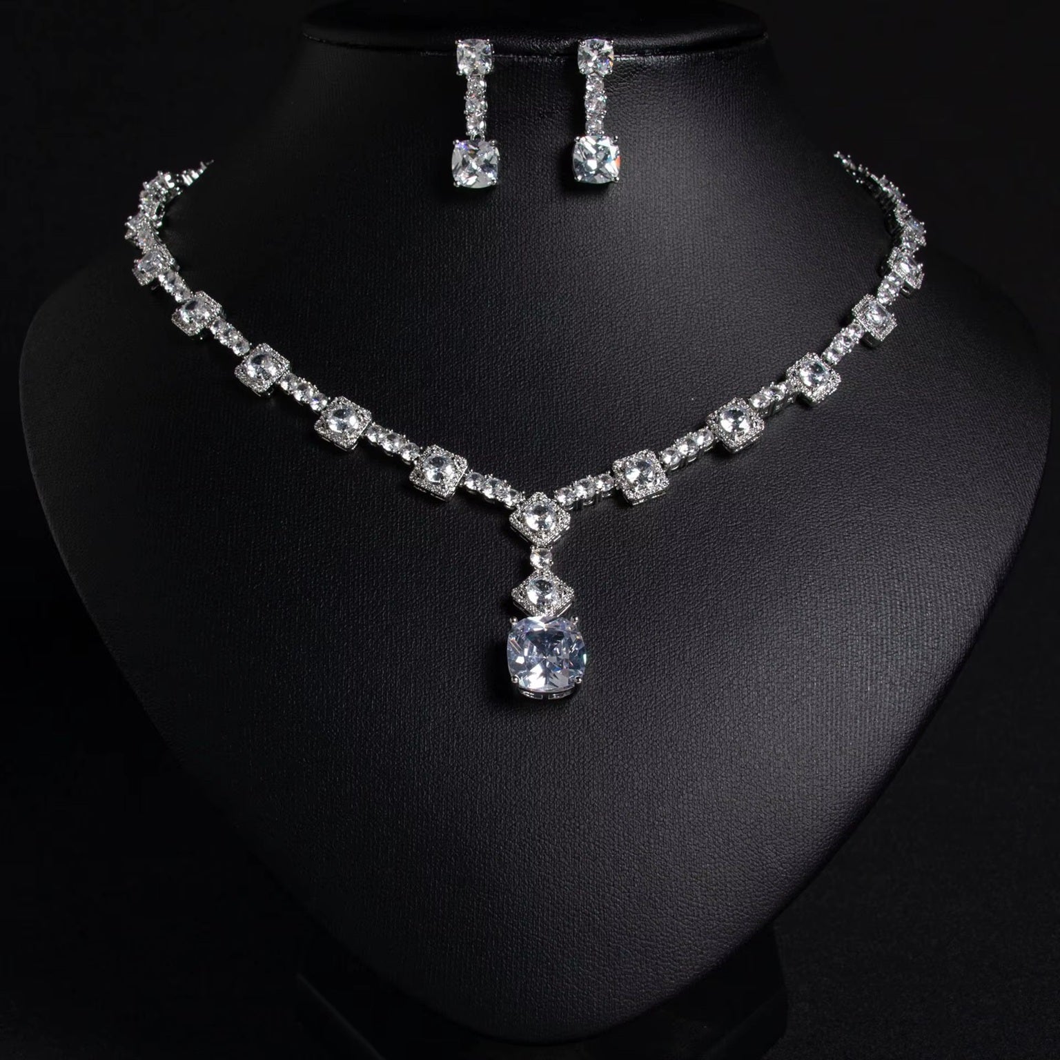 Multi Colored Imported American Diamond Necklace Set with Earrings – White Rhodium Silver Plated